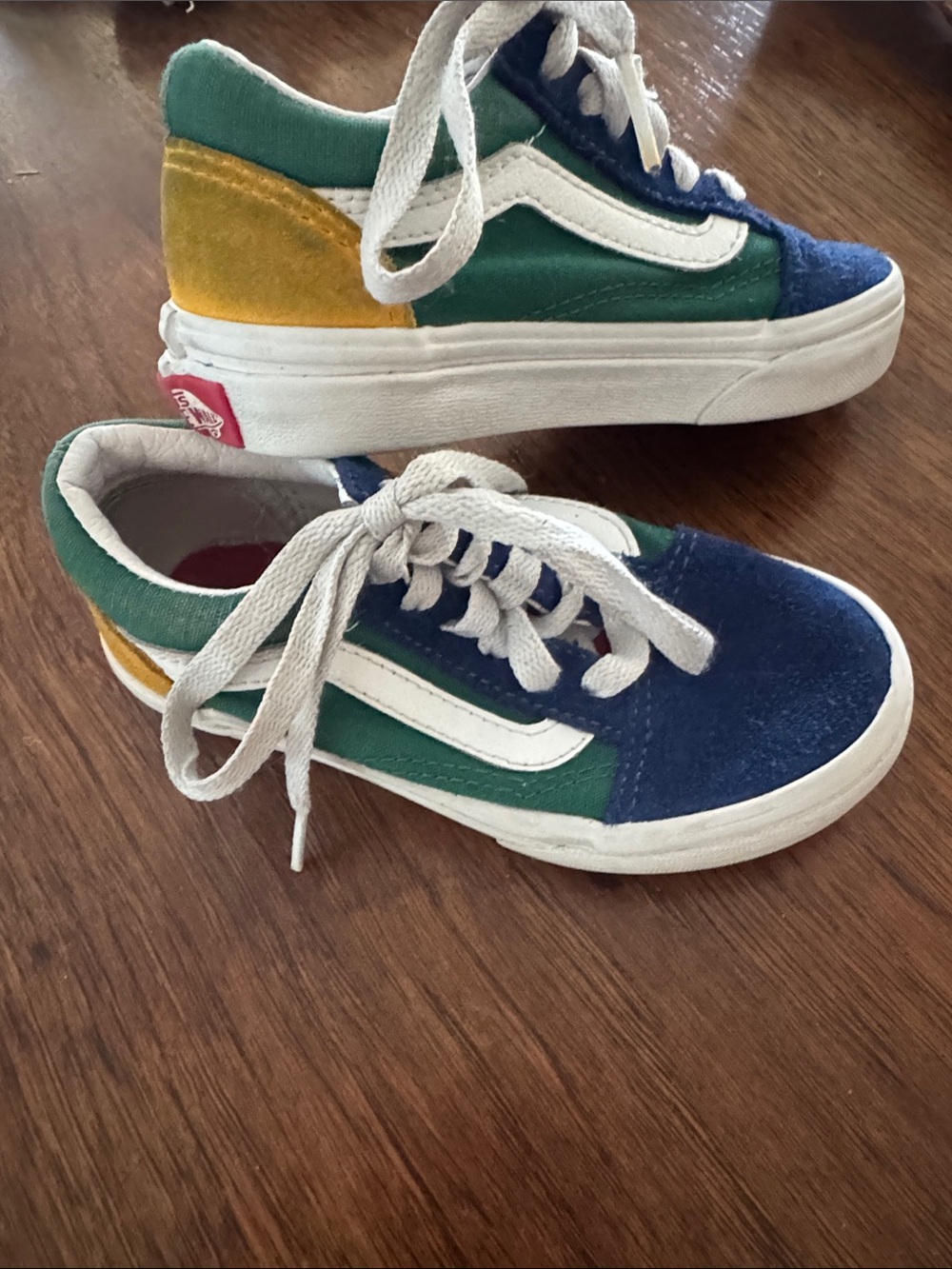Vans Kids Old Skool Navy, Green & Yellow Suede/Canvas Sneakers